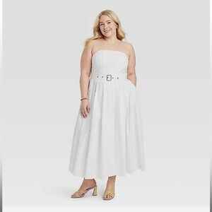 A NEW DAY WOMENS WHITE BELTED DRESS